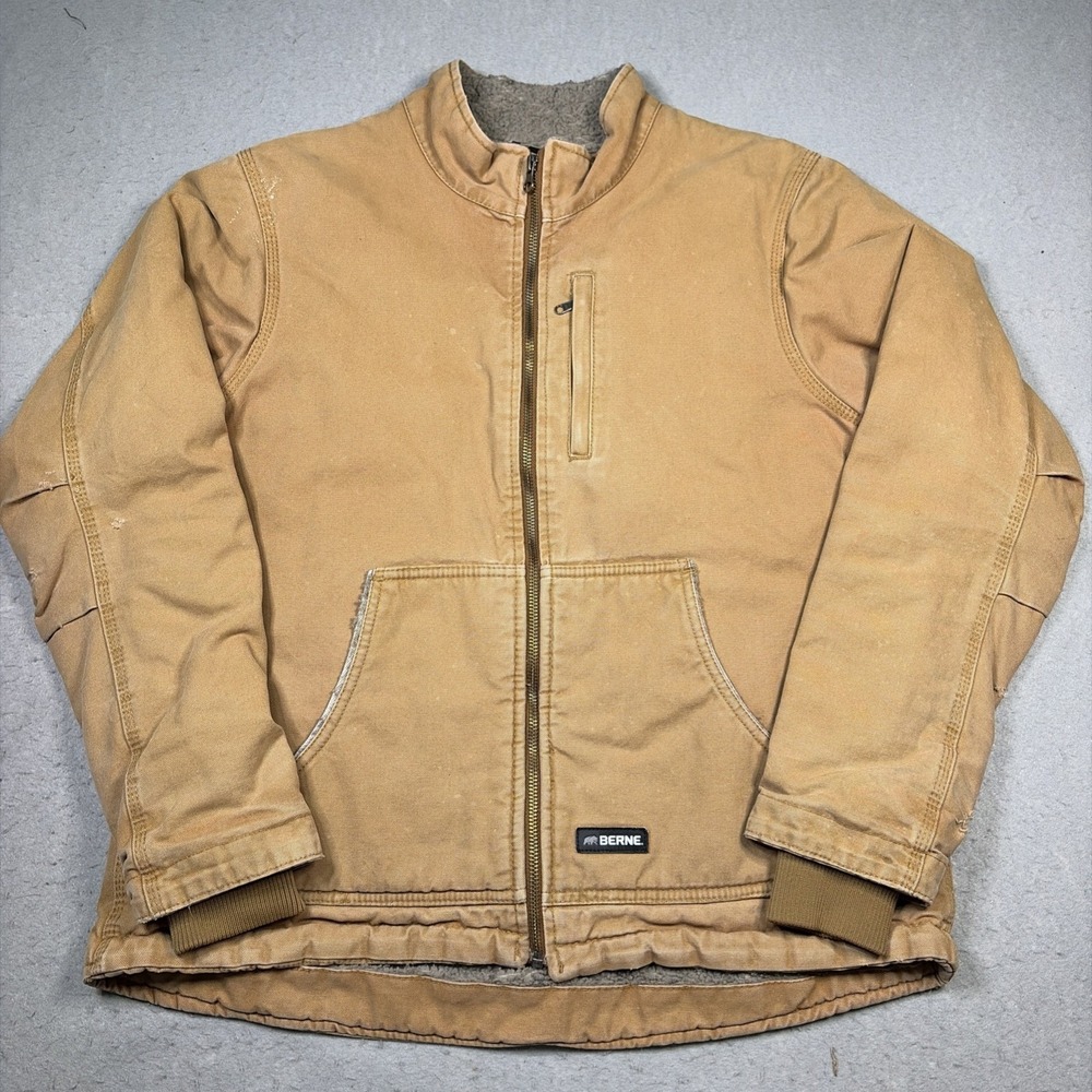 Vintage Berne Jacket Womens M Chore Coat sherpa lined Canvas thrashed distressed